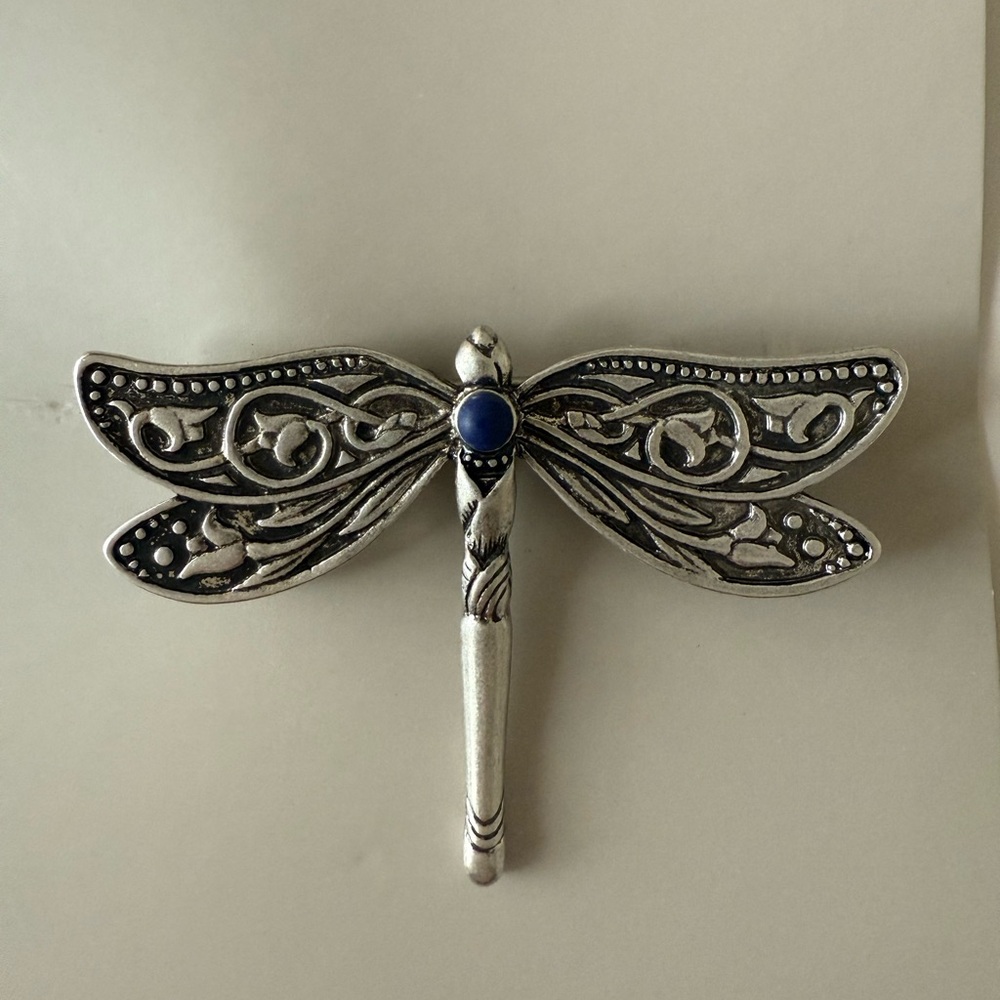 Chico's Silver Dragonfly Pin with Sky Blue Detail